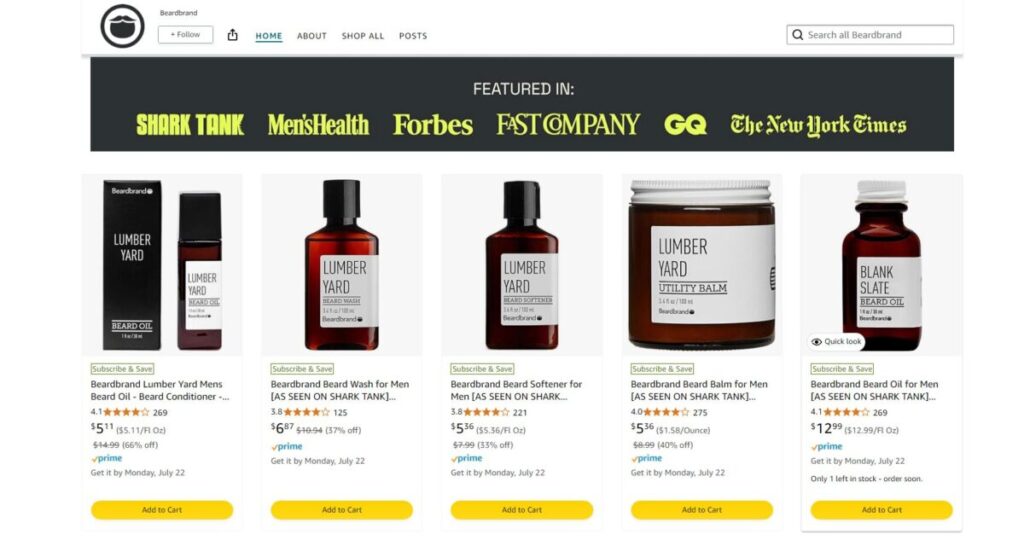 Beardbrand's online marketplace listing on Amazon
