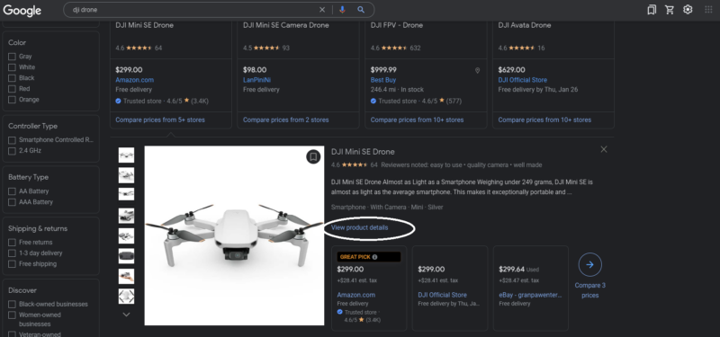 Google shopping window DJI