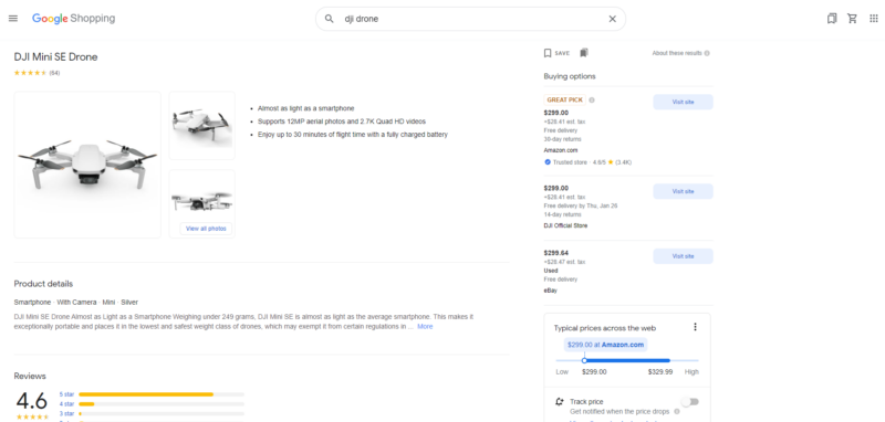 Google Shopping product specifications