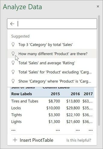 Excel analyze data tool