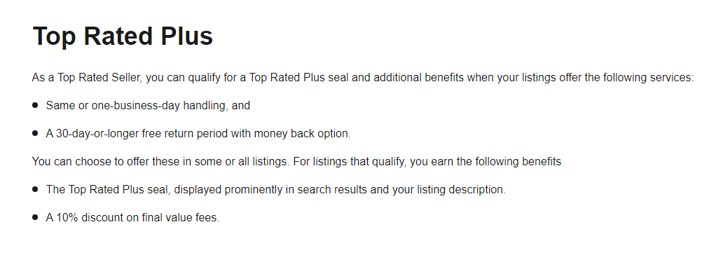 The benefits of being an eBay Top Rated Seller having a Top Rated Plus Seal