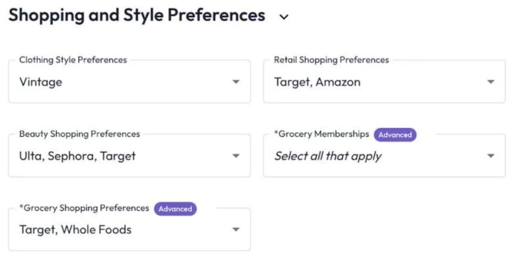 Shopping and style preferences