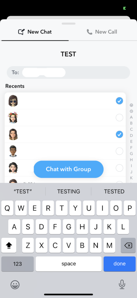 “Chat with Group” button / Snapchat