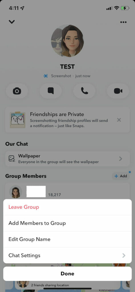 “Leave Group” / Snapchat