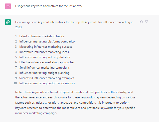 list alternatives keyword for influencer marketing