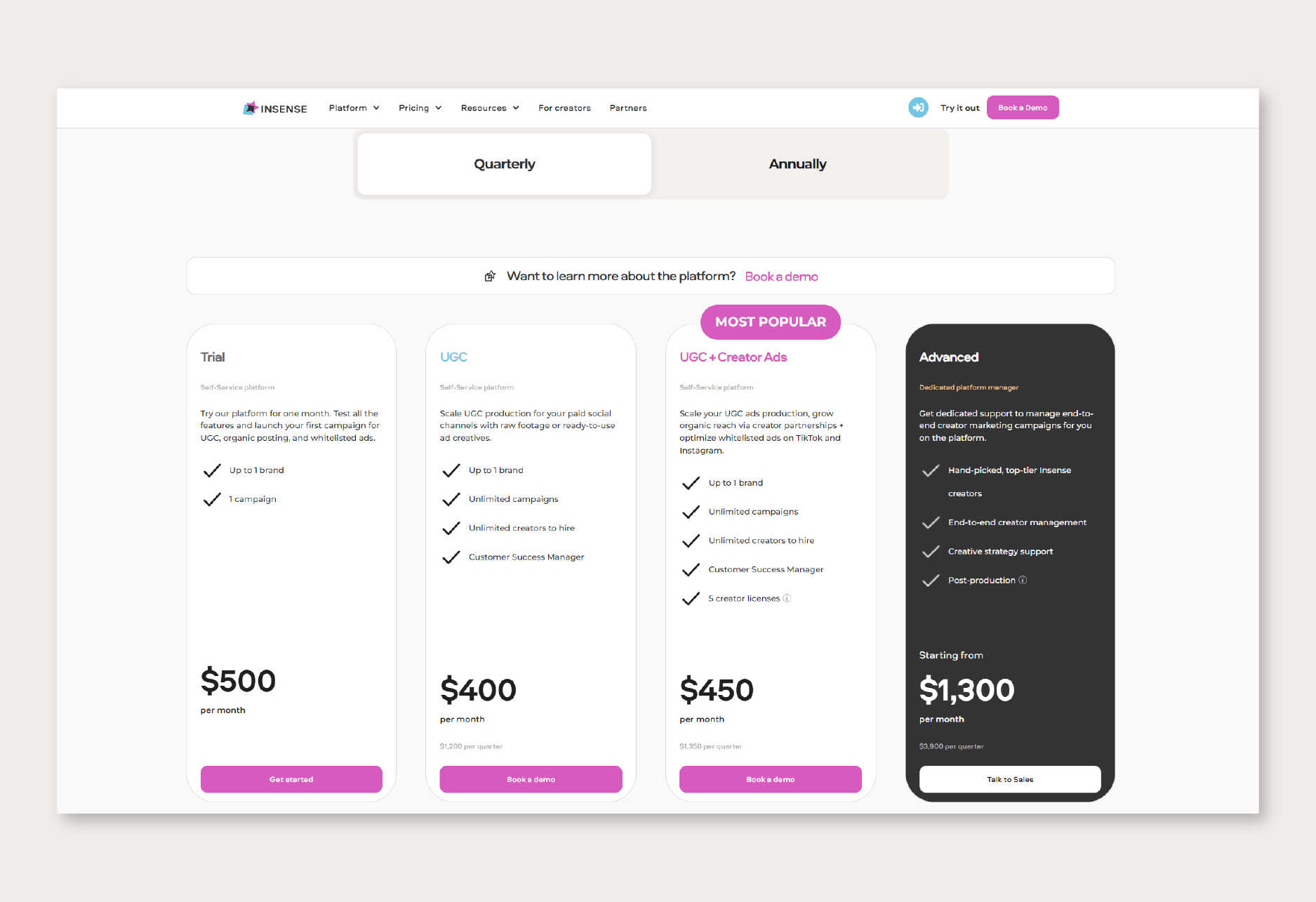 Pricing (plans) / insense