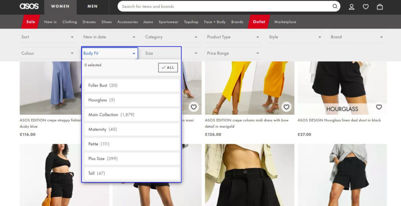ASOS true fit function example