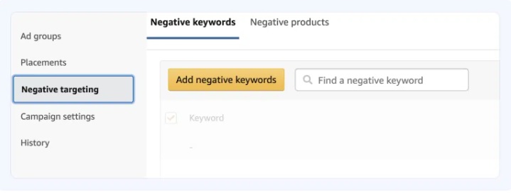 Add negative keywords in Amazon Seller