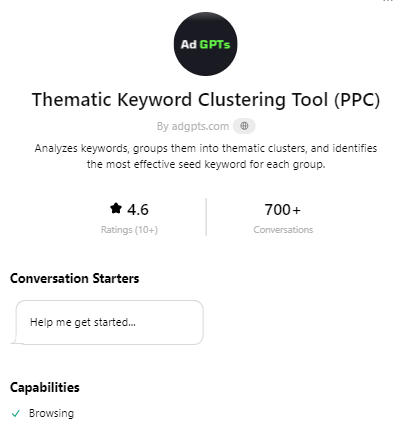 Thematic keyword clustering tool