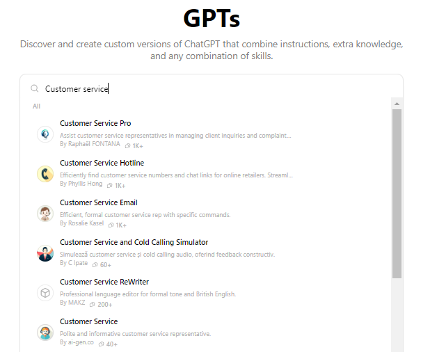 Customer service GPTs