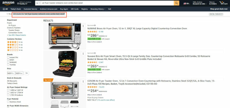 amazon search results