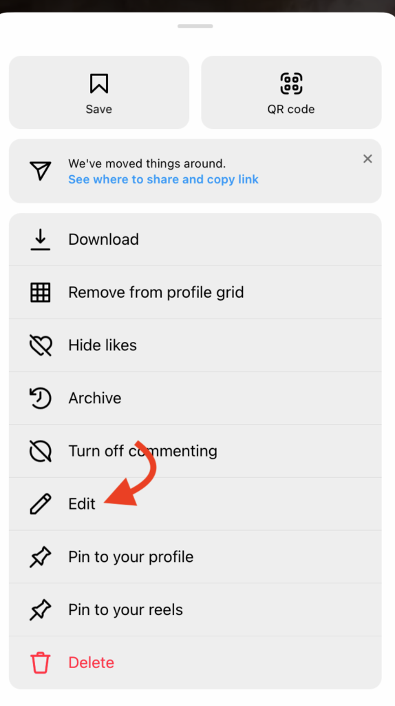 Instagram edit option