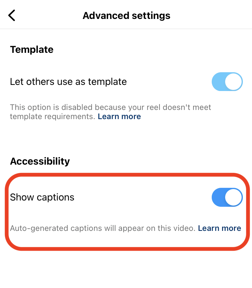 Instagram Advanced Settings