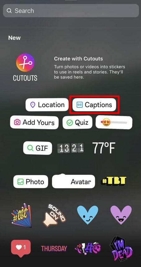 Captions Instagram sticker