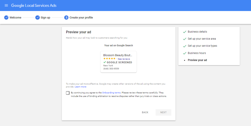 preview your ad Google Local Service Ads