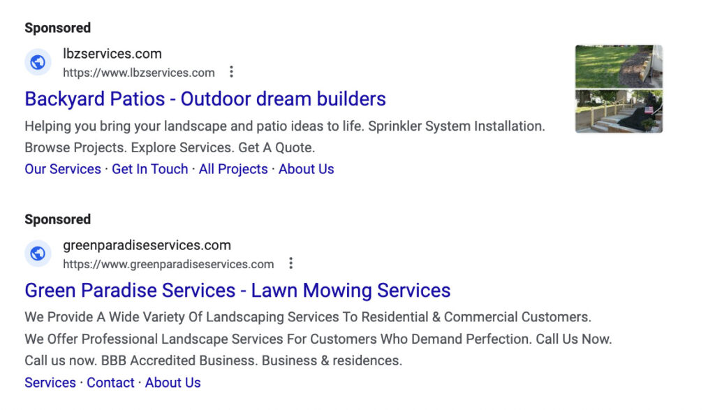 “Sponsored” tag / organic search results
