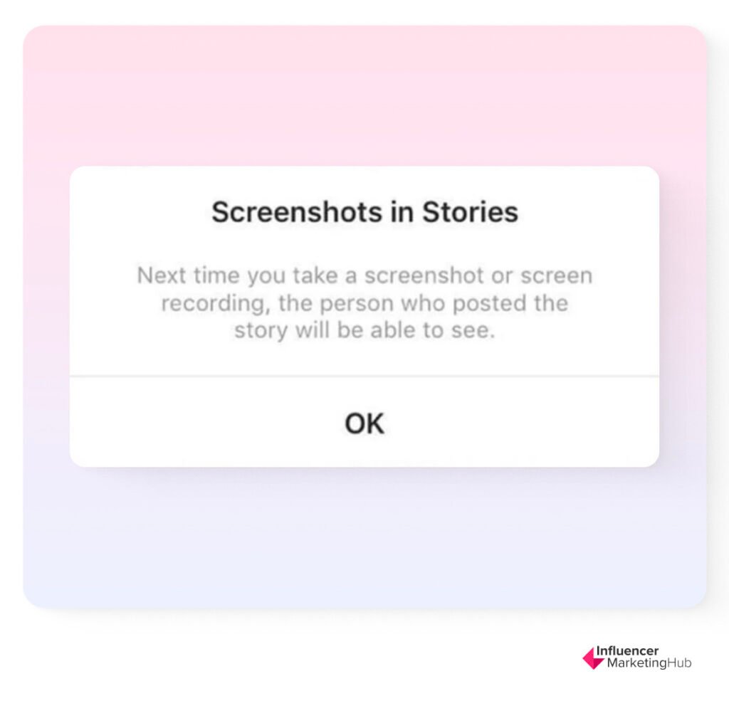 Message from Instagram when screenshotting Stories 