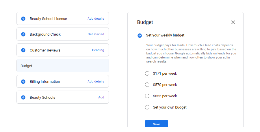 set a budget google local ads