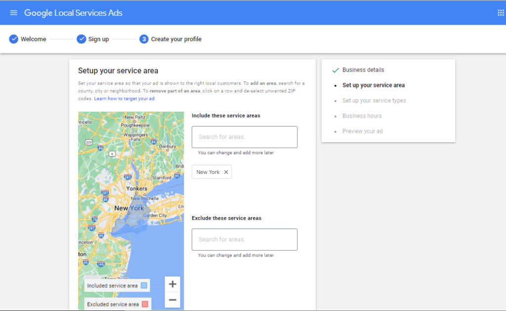 Setup your service area 