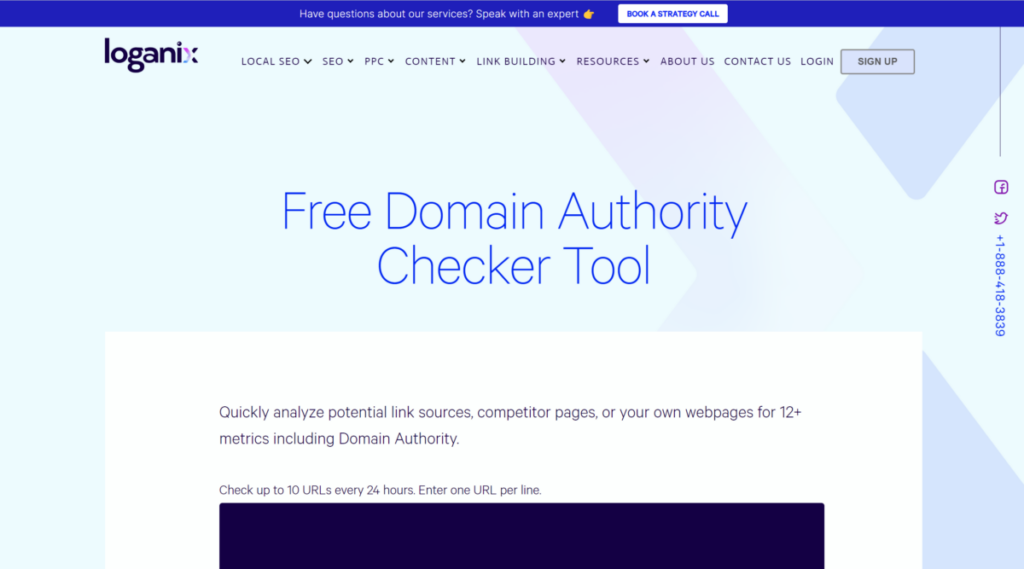 Loganix free domain authority checker