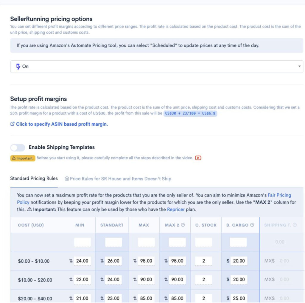 SR - Pricing tool