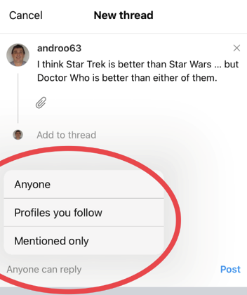 Threads posts / Who Can Reply