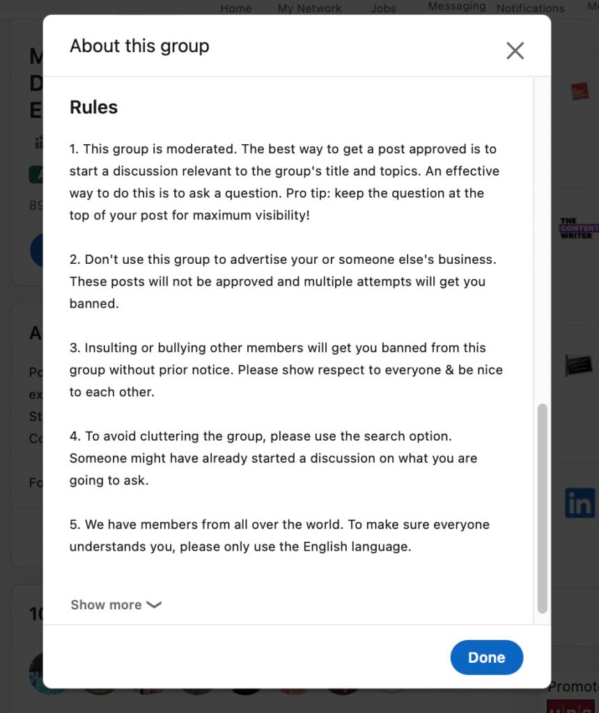LinkedIn group Rules
