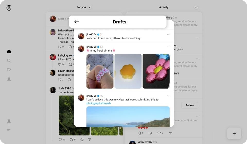 Threads "Draft" feature