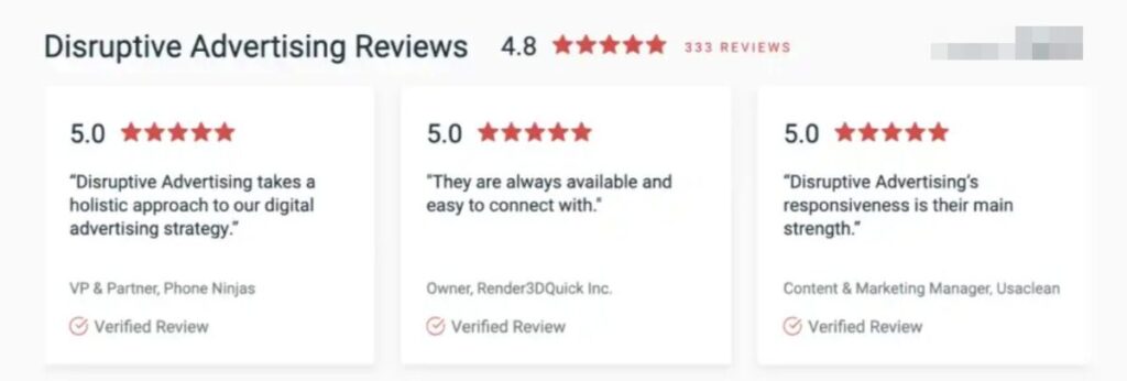 Disruptive Advertising client reviews