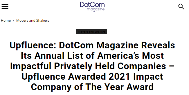 Upfluence DotCom award