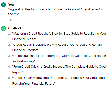 ChatGPT article titles example
