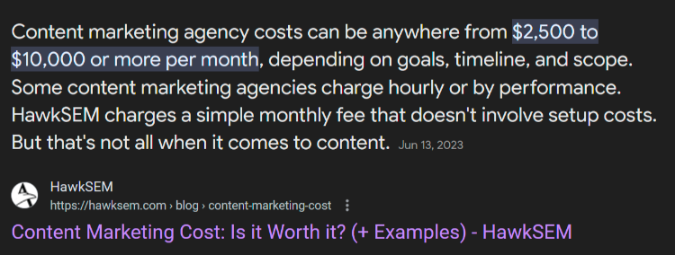 content marketing agency cost