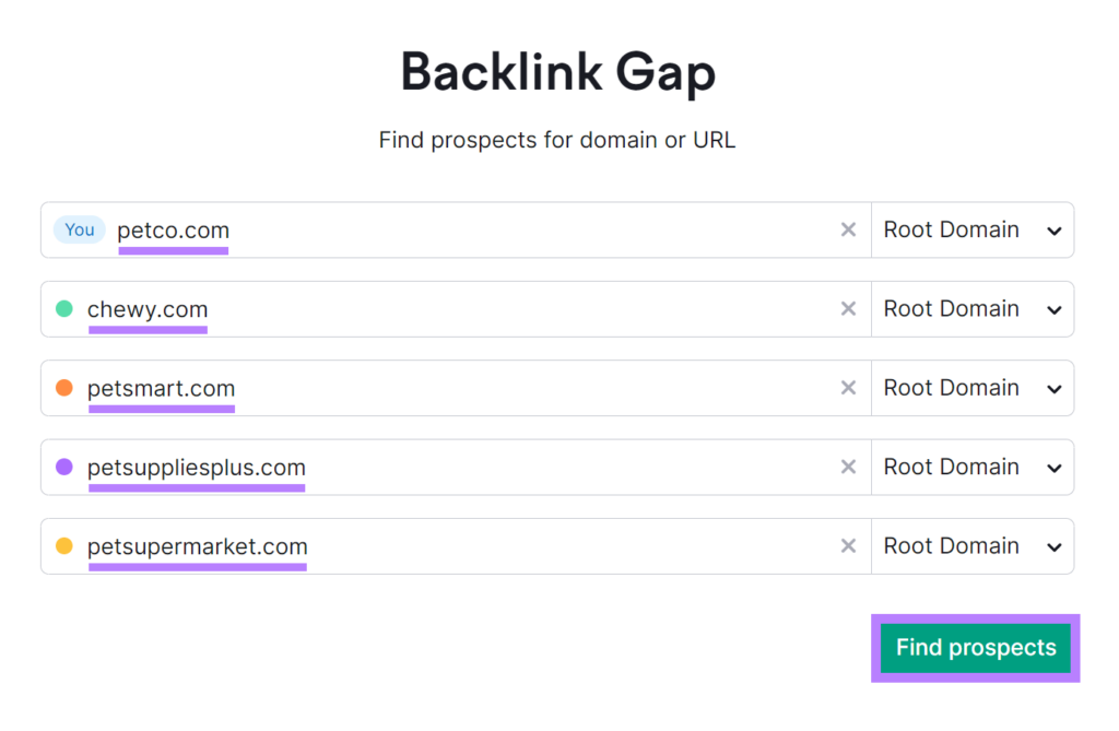 Semrush Backlink Gap tool