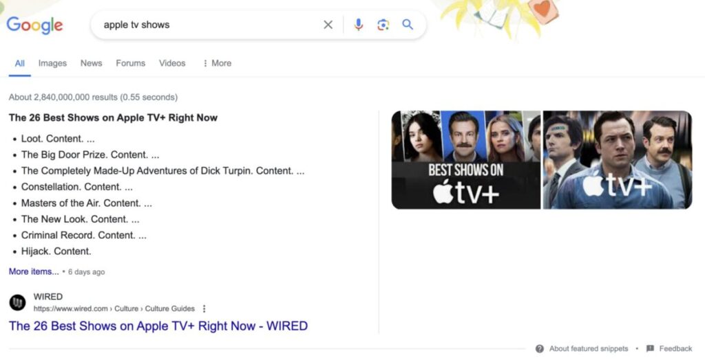 type of featured snippet