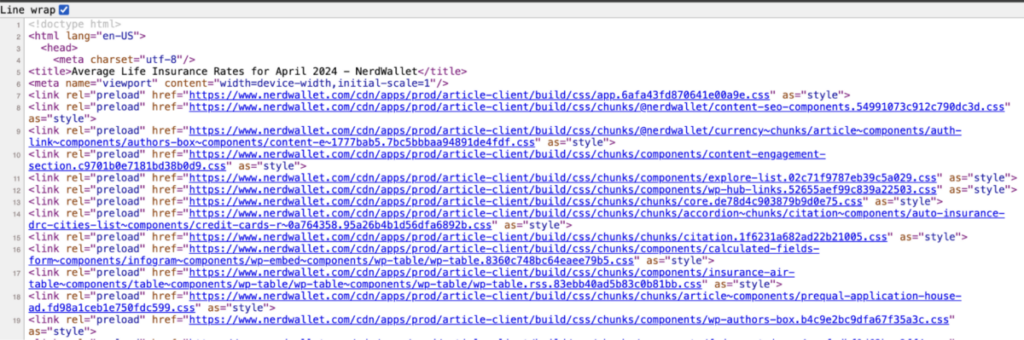 HTML webpage source code