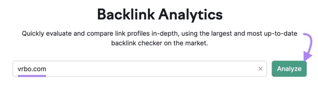 Semrush Backlink Analytics tool / Analyze button
