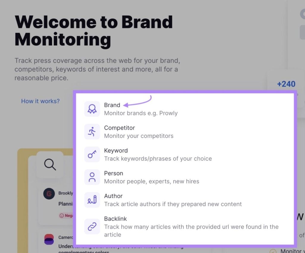 Brand Monitoring app Semrush / Brand option
