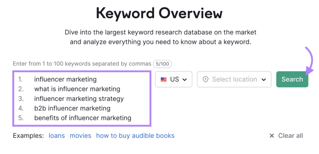 Search button Keyword Overview Semrush