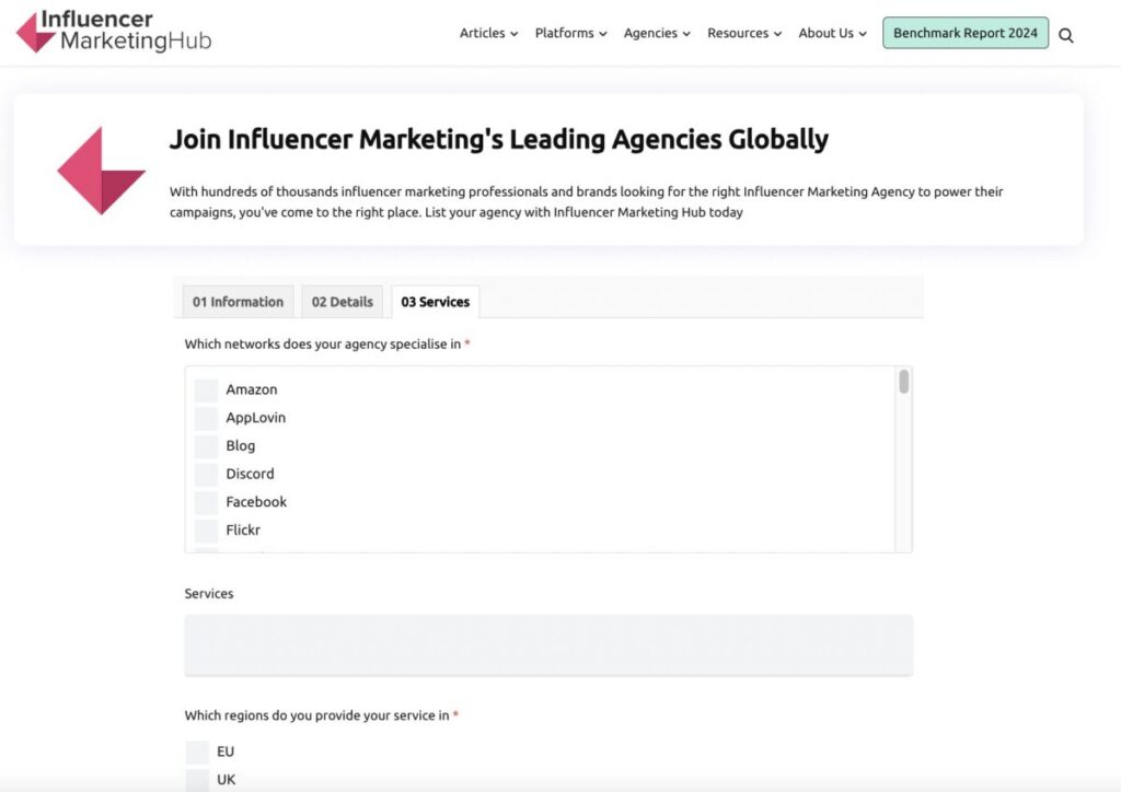 Influencer Marketing Hub Join page