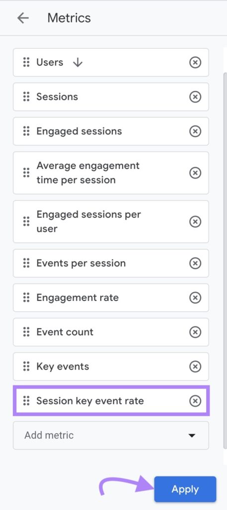 Session key event rate