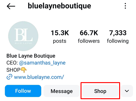 Shop option on Instagram