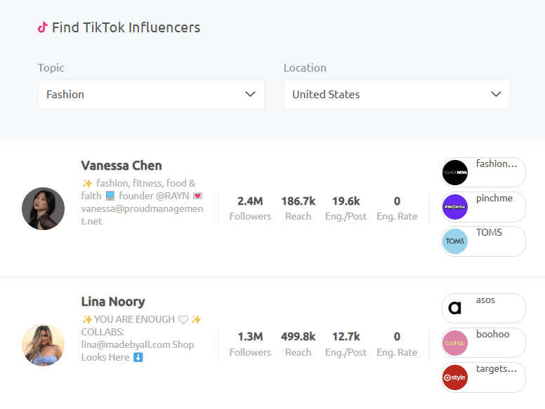 TikTok influencer search tool