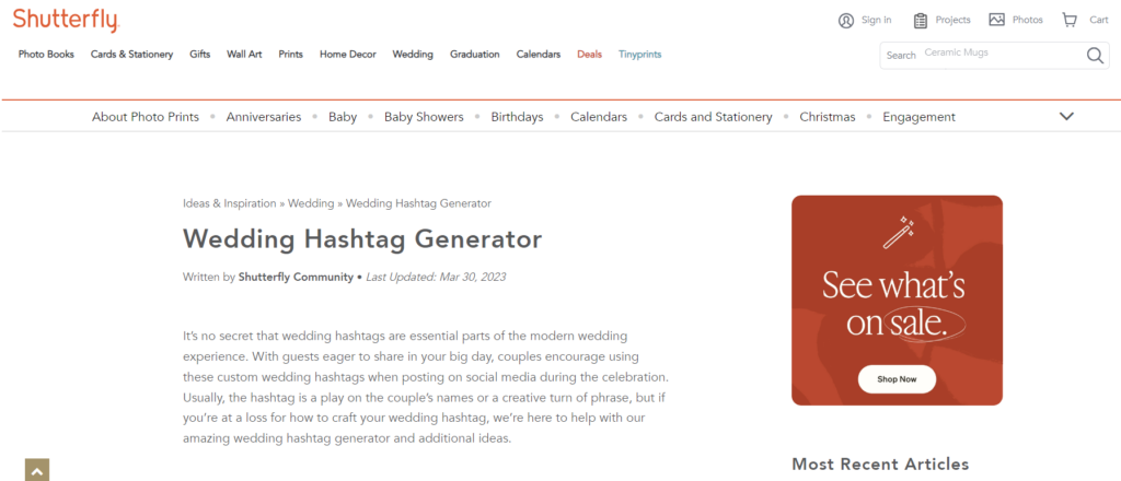 shutterfly Wedding Hashtag Generator