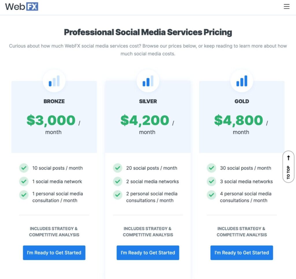 WebFX Social Media Services Pricing