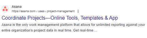 Asana’s Google result