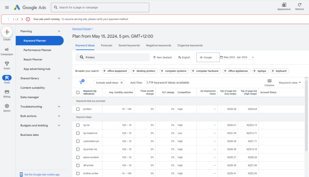 Google Ads Keyword Planner