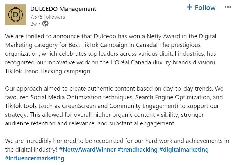 Netty Award for Best TikTok Campaign