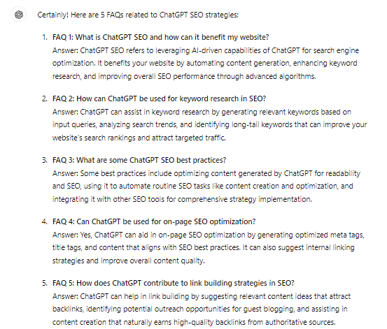 ChatGPT FAQs generation