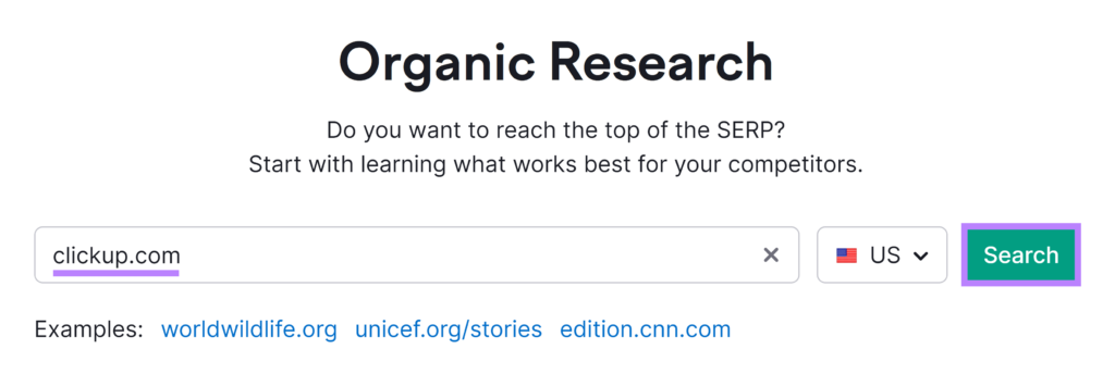 Semrush Organic Research tool