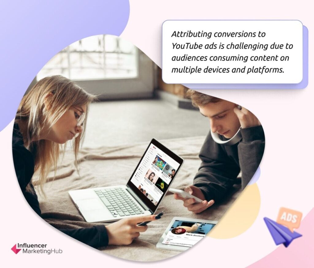 Attributing conversions to YouTube ads is challenging due to audiences consuming content on multiple devices and platforms.